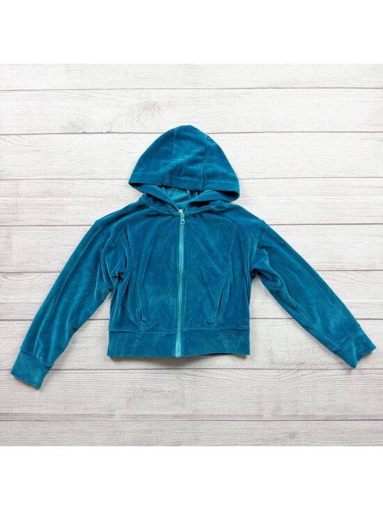90 Degree By Reflex Other - 90 Degree Girls Rib Velour Castle Jacket Hooded Full Zip Blue Teal S 7-8